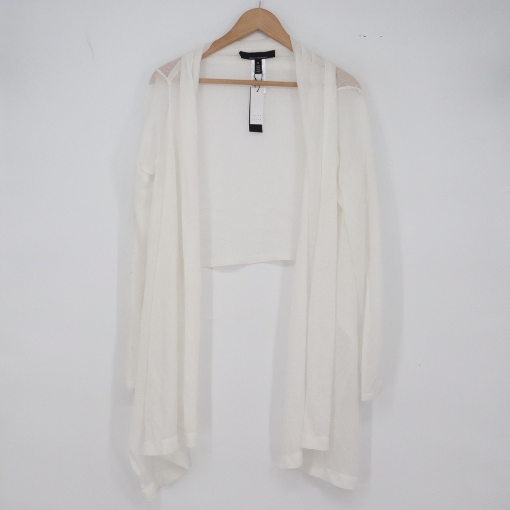 White House Black Market Coverup Womens M White LS Drape Sheer NEW